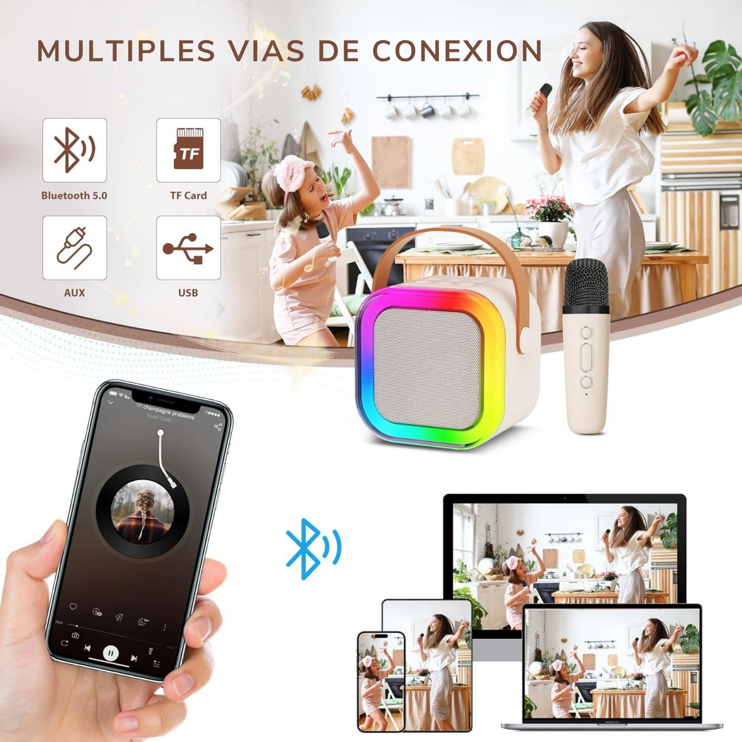 Bocina Bluetooth Karaoke Con Micrófono